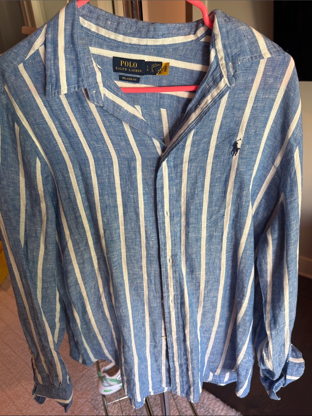 Polo by Ralph Lauren Blue and White Striped Linen Button-Down Shirt